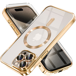 Husă pentru iPhone 15 Pro Max, Electro MagSafe, de aur + Sticlă pentru ecran