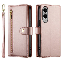 Cu clapetă pentru Samsung Galaxy S25 Edge, Wallet Zipper Pocket, roz