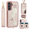 Husa pentru Samsung Galaxy A55 5G, Leather Flower Card Slot, roz