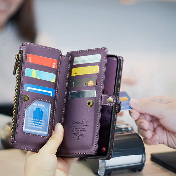 Husă cu clapetă pentru Samsung Galaxy A17 5G, portofel cu închidere și curele - violet