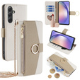Carcasă flip pentru Samsung Galaxy A54, Wallet Zipper Pocket, cu oglindă, alb