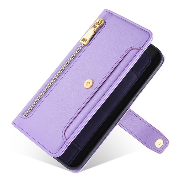 Cu clapetă pentru Samsung Galaxy S23, Wallet Zipper Pocket, violet