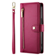 Cu clapetă pentru iPhone 16 Plus, Wallet Zipper Pocket, roșu