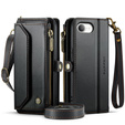 Husă CASEME pentru iPhone16e, RFID Leather Wallet, cu curea de umăr, negru