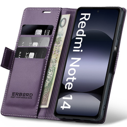 Husă pentru Xiaomi Redmi Note 14 5G, ERBORD Glossy Litchi, portofel cu clapetă, violet