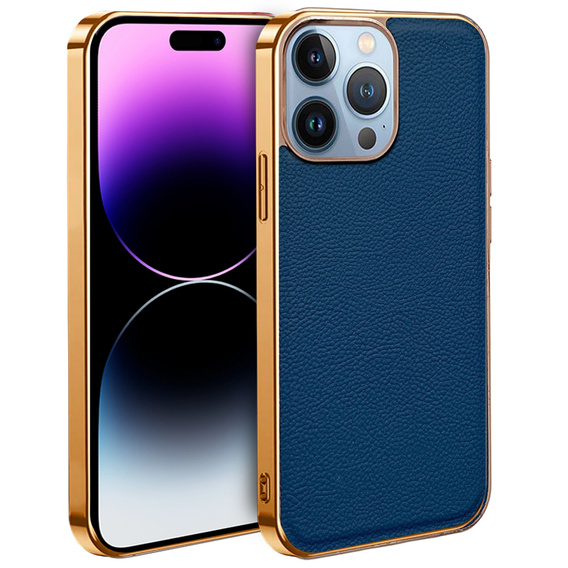 Huse pentru iPhone 14 Pro, Cowhide Leather, albastru