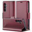 Husă pentru Samsung Galaxy S25, ERBORD Glossy Litchi, portofel cu clapetă, roșu
