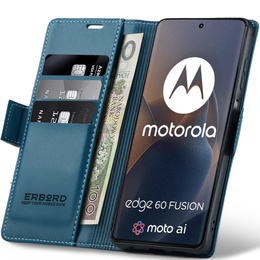 Husă pentru Motorola Edge 60 / 60 Fusion, ERBORD Glossy Litchi, portofel cu clapetă, albastru