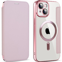 Cu clapetă pentru iPhone 14 Plus, RFID Wallet MagSafe CamShield, roz
