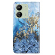 Cu clapetă pentru Xiaomi Redmi 13C / Poco C65, Wallet, Marble albastru