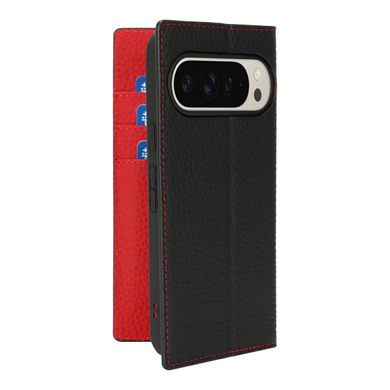 Husă cu clapetă pentru Google Pixel 10 Pro XL, piele Litchi Grain, negru