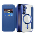 Husă cu clapetă pentru Samsung Galaxy A17 5G, RFID Wallet, pentru MagSafe, transparent / albastru marin
