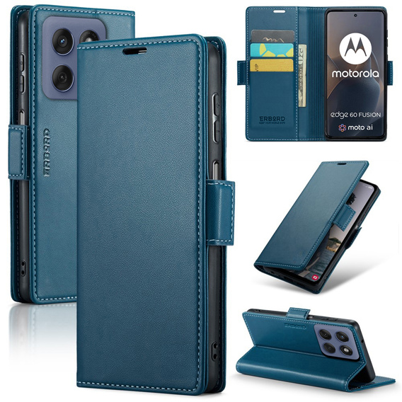 Husă pentru Motorola Edge 60 / 60 Fusion, ERBORD Glossy Litchi, portofel cu clapetă, albastru