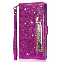 Cu clapetă pentru Samsung Galaxy S24, Wallet Zipper Pocket Glittery, violet