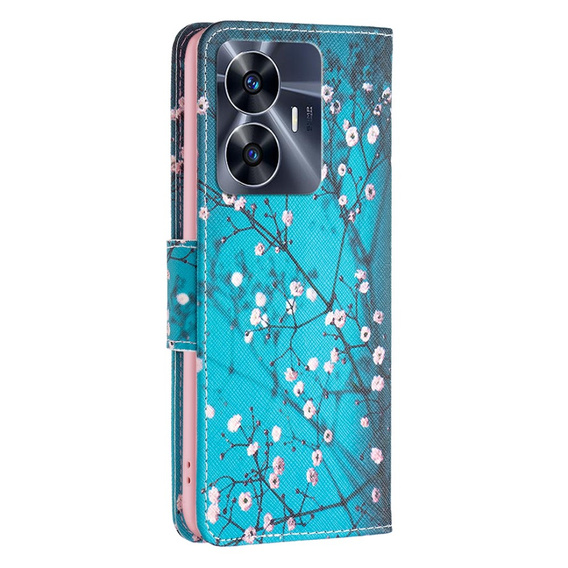 Cu clapetă pentru Realme C55, Wallet, Sakura, albastru