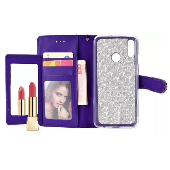 Cu clapetă pentru Huawei P Smart 2019 / Honor 10 Lite, Glitter Mirror Wallet, violet