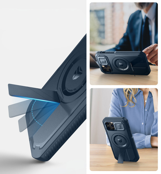 Husă blindată pentru iPhone 12 / iPhone 12 Pro, Dexnor CamProtect MagSafe, albastru închis (Două rame)