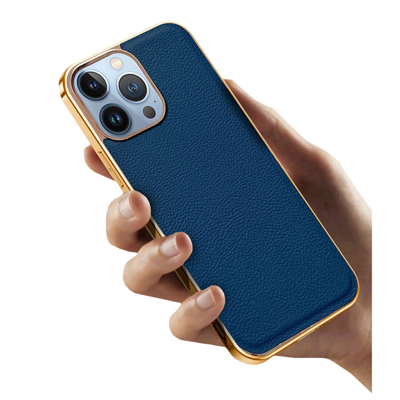 Huse pentru iPhone 14 Pro, Cowhide Leather, albastru