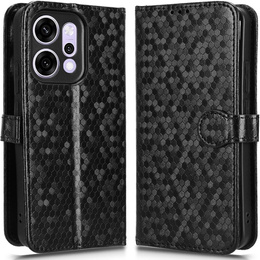Husă cu clapetă pentru Oppo Reno 14, Wallet Rhombus, negru