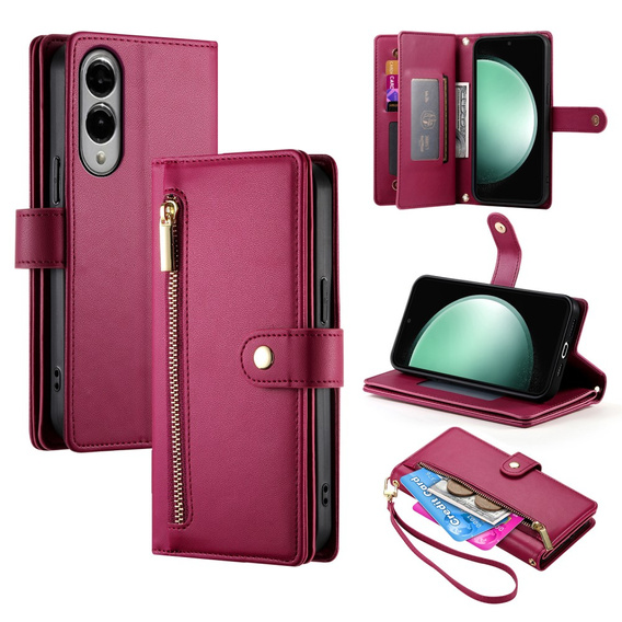 Cu clapetă pentru Samsung Galaxy S25 Edge, Wallet Zipper Pocket, roșu