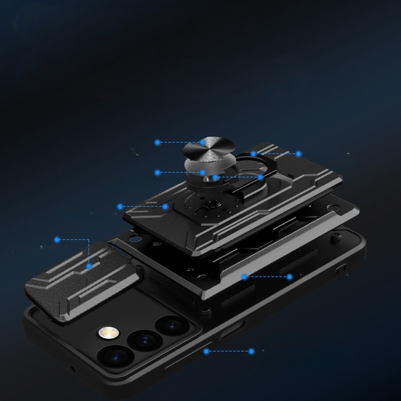 Husă blindată pentru Samsung Galaxy S24, Camera Slide Card Slot, negru