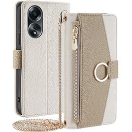 Carcasă flip pentru Oppo A58 4G, Wallet Zipper Pocket, cu oglindă, alb