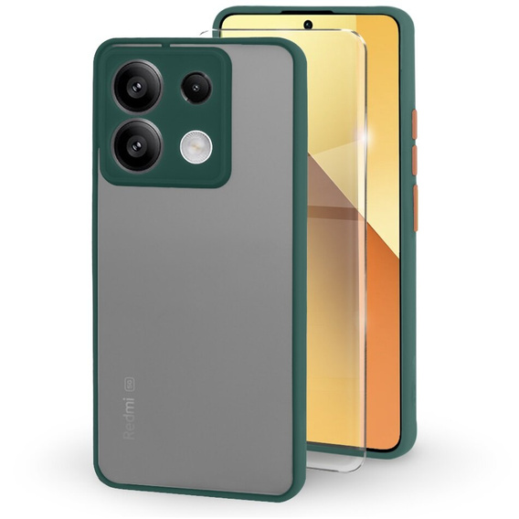 Carcasă din silicon pentru Xiaomi Redmi Note 13 5G, cu protecție pentru camera foto, transparent / verde + sticlă călită 9H