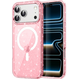 Husă pentru iPhone 17 Pro, pentru MagSafe, glitter, roz transparent