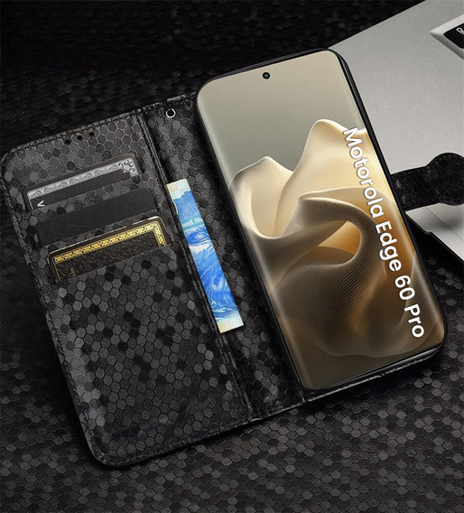 Husa cu clapetă pentru Motorola Edge 60 Pro, Wallet Rhombus, negru