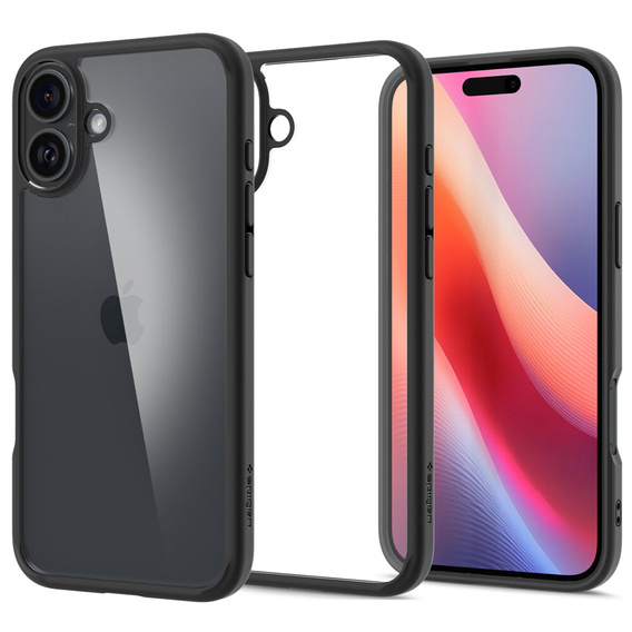 Carcasa Spigen pentru iPhone 16, Ultra Hybrid, transparent / negru + sticlă temperată 9H