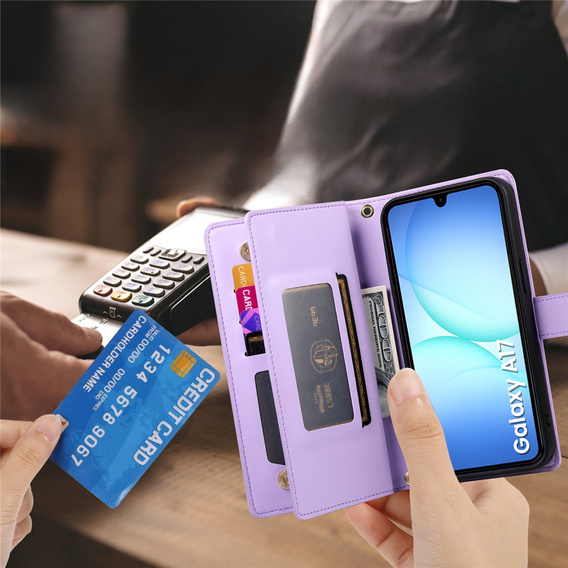 Wallet Zipper Pocket flip caz pentru Samsung Galaxy A17 5G, Wallet Zipper Pocket, violet