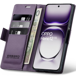 Husă pentru Oppo Reno 12, ERBORD Glossy Litchi, portofel cu clapetă, violet
