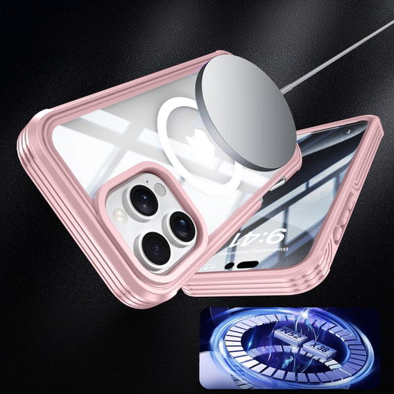 Husă pentru iPhone 16 Pro, Shockproof, cu sticlă, pentru MagSafe, roz