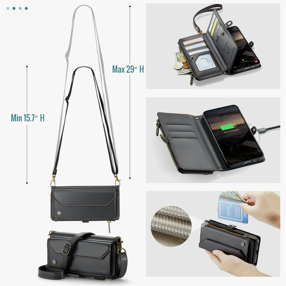 Husă portofel din piele CASEME RFID pentru Samsung Galaxy S26 Ultra, negru