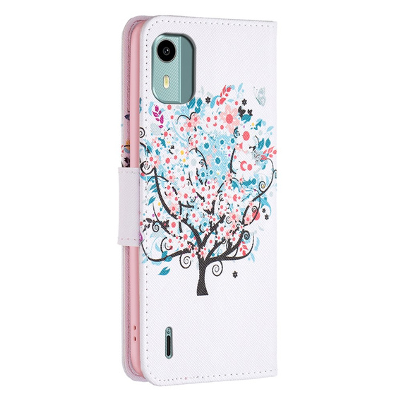 Cu clapetă pentru Nokia C12 4G, Wallet, colorful tree, alb