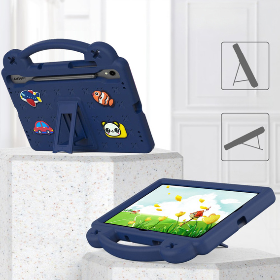 Husă pentru copii pentru Samsung Galaxy Tab S10 Lite / S10 FE / S9 FE, Cute Patterns, cu suport, albastru închis