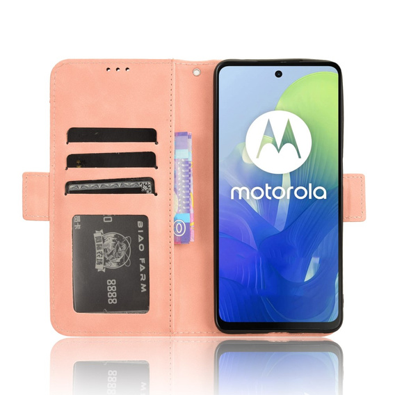Cu clapetă pentru Motorola Moto E14, Card Slot, roz