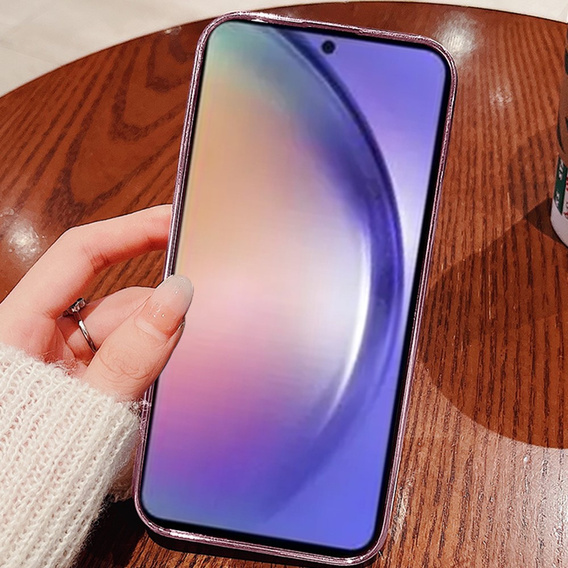 Husă pentru Samsung Galaxy A54, Glitter Flower, roz rose gold