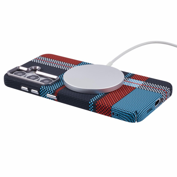 Carcasa pentru Samsung Galaxy S25+ Plus, Carbon Fiber MagSafe, albastru / roșu