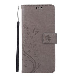 Cu clapetă pentru Samsung Galaxy A51, Butterfly Flower, gri