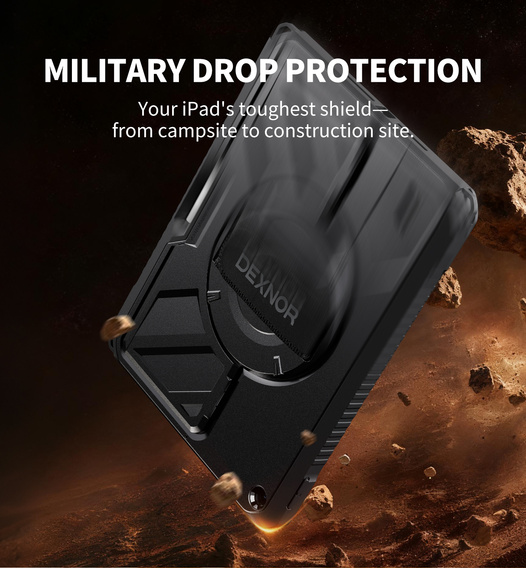 Husă Dexnor 360° cu curea și suport pentru stylus pentru iPad 10,2" 2021/2020/2019 (generația a 9-a/a 8-a/a 7-a)