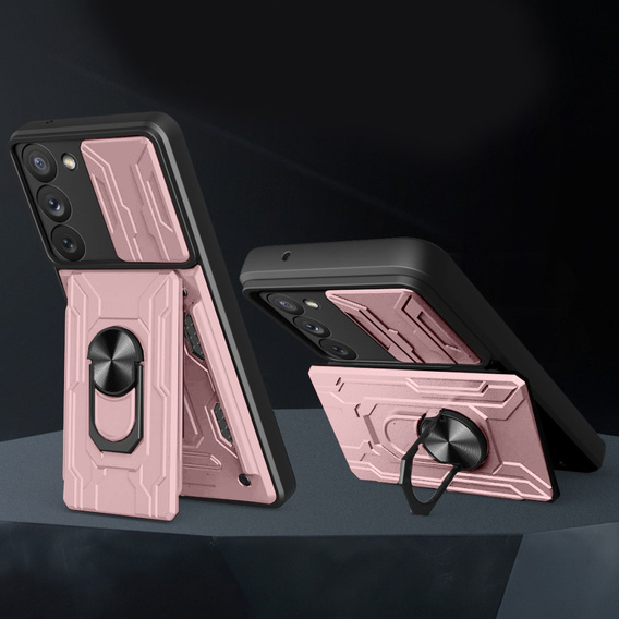 Husă blindată pentru Samsung Galaxy S23, Camera Slide Card Slot, roz rose gold
