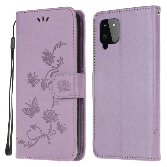 Cu clapetă pentru Samsung Galaxy A22 LTE, Butterfly, violet deschis