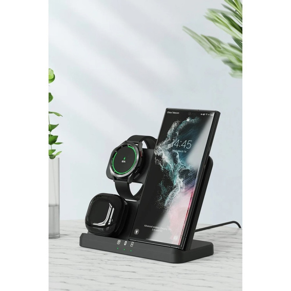 Încărcător wireless inductiv 3 în 1 QI rapid pentru Samsung S25 S24 S23 Galaxy Watch Buds Stație neagră