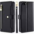 Cu clapetă pentru iPhone 16E, Wallet Zipper Pocket, negru