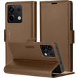 Husă pentru Xiaomi Redmi Note 13 5G, ERBORD Glossy Litchi, portofel cu clapetă, maro