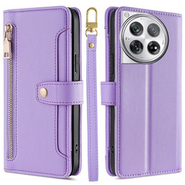 Cu clapetă pentru OnePlus 12 5G, Wallet Zipper Pocket, violet