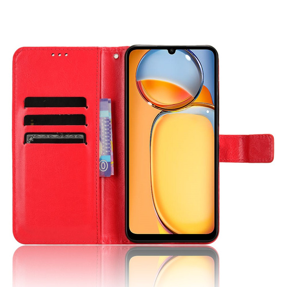 Cu clapetă pentru Xiaomi Redmi 13C / Poco C65, Crazy Horse Wallet, roșu