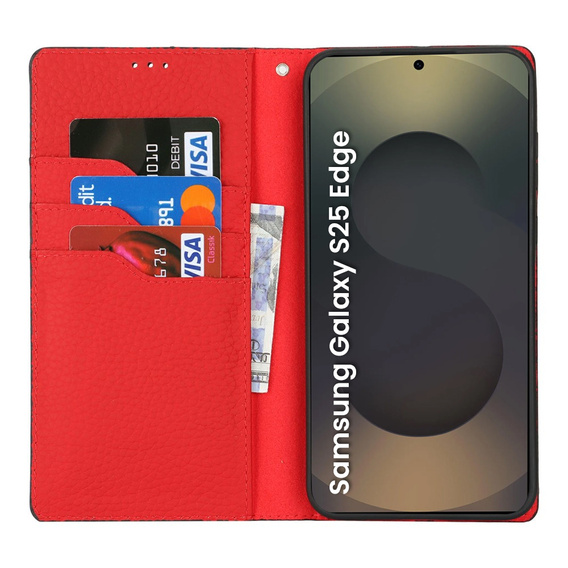 Cu clapetă pentru Samsung Galaxy S25 Edge, Litchi Skin Grain, negru