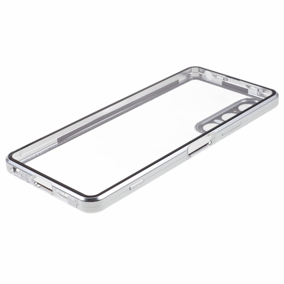 Husa pentru Sony Xperia 1 V, Magnetic Dual Glass, de argint